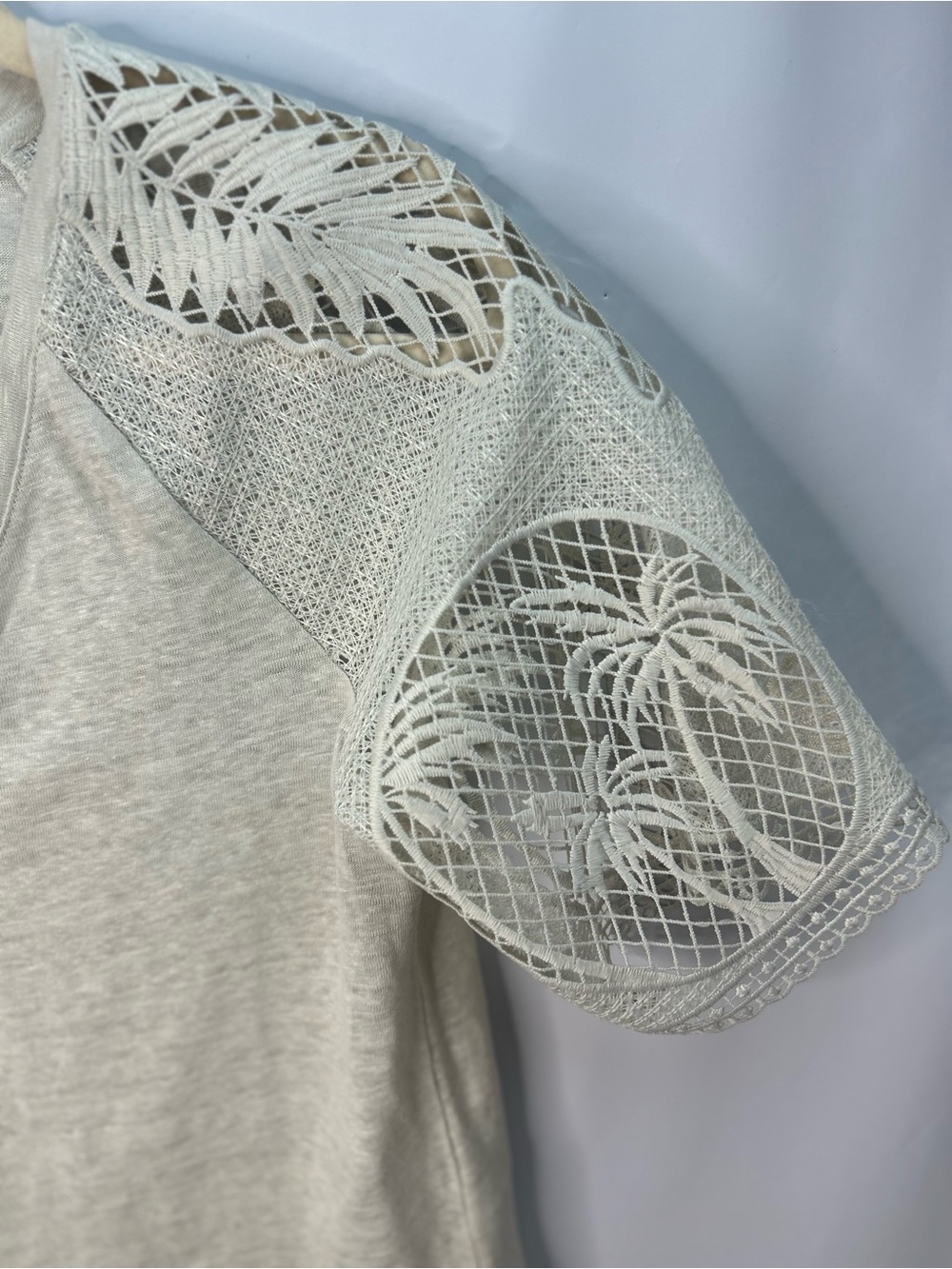 Chico's Cream Crochet-Sleeve V-Neck Tee - Picture 3 of 12
